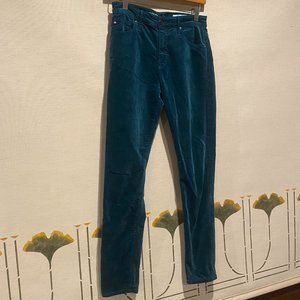 Anthropologie AG Stevie teal Velvet High Rise Stevie Ankle jeans size 27